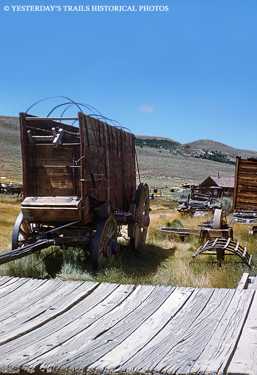 GT004 Tall Freight Wagon next to Boardwalk in Bodie CA 1959